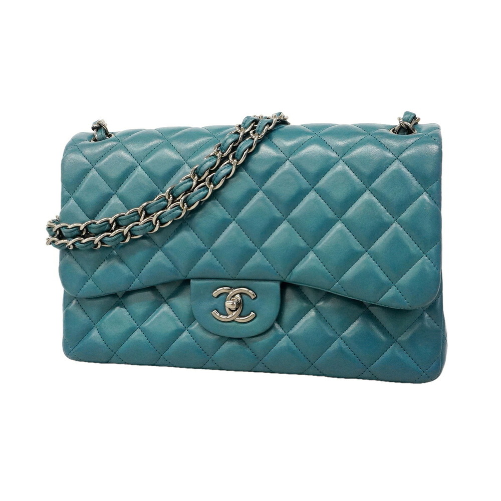 Chanel Shoulder Bag, Large Matelassé, Double Flap, Chain, Lambskin, Blue, Wom...
